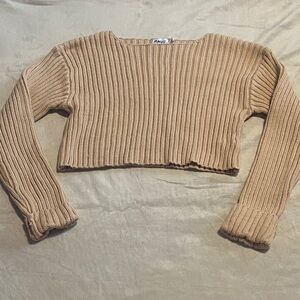 Princess Polly Beige Ribbed crop Knit Top